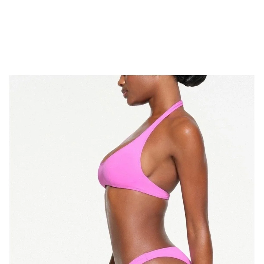 SKIMS Recycled Swim Halter Scoop Bikini Top Neon Orchid Pink 2X NEW